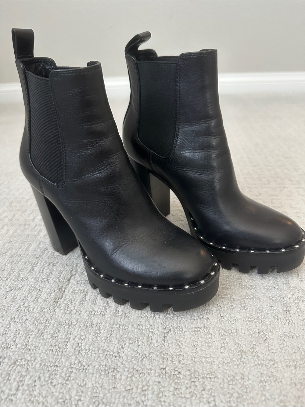 ANTONIO MELANI Black Leather Platform Chelsea Booties with Lug Sole